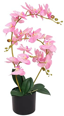 vidaXL Künstliche Orchidee mit Topf Kunstpflanze Kunstblume Dekoblume 65 cm Rosa