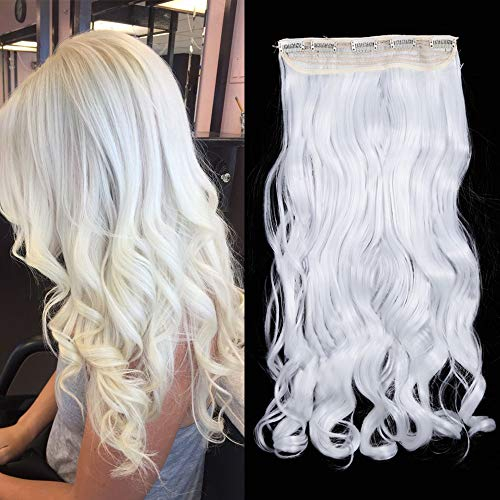 TESS Clip in Extensions Gewellt 60 cm, Weiß Haarverlängerung 1 Teil 5 Clips Hair Extensions Clip in Synthetic Haarteil für Frauen