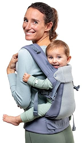 Beco Gemini Cool Porta Bebè Neonato - Marsupio Ergonomico Neonato 100% Cotone - Zaino Porta Neonato & Marsupio Bambino Con Seduta Regolabile - Fascia Elastica Porta Bebè da 3,2 a 16 kg (Grigio)