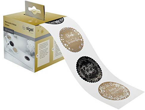 SIGEL CS120 Weihnachtssticker auf Rolle | 4 Motive | gesamt 200 Aufkleber | 4,5x5 cm Christmas Lettering
