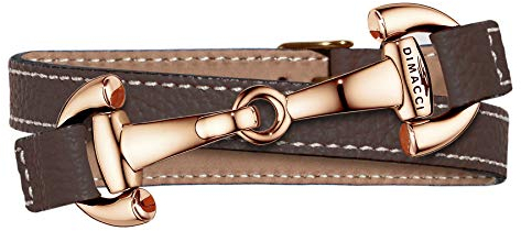 DIMACCI Trensen-Armband Kalbsleder | Alba-Kollektion in Mokka Rosegold-Optik aus Edelstahl| Schmuck für Reiter-Damen in Geschenk-Box | Mit Gravur
