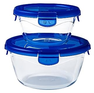 Pyrex Cook & Go - Lot de 2 LunchBox Rondes - 0,7L et 1,6L- Verre Borosilicate - Compatible four, micro-ondes et lave-vaisselle - Made in France