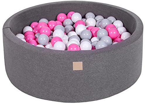 MEOWBABY Bällebad Baby - Rund 90x30cm Ball Pit für Kinder ab 1 Jahr mit 200 Bälle - Weiches & Sicheres Bällepool, Cotton, Dunkelgrau