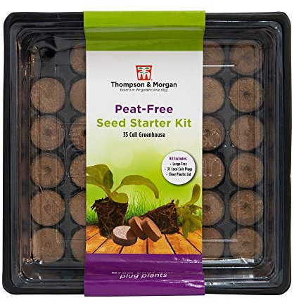 Self-Watering Peat Free Seed Starting Kit 35 Cells with Coco Coir Plugs, Grow Your Own Seeds at Home Large Tray with Clear Plastic Lid