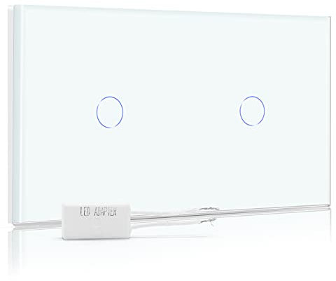 BSEED Interrupteur Variateur 1 Gang 2 Voie+1 Gang 2 Voie,Interrupteur Variateur Led Dimmable avec LED Affichage Light,Blanc Variateur d'intensité Interrupteur Tactile avec Panneau en verre trempé