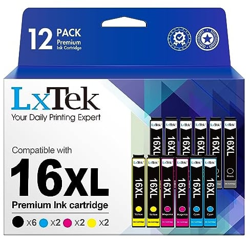 LxTek 16XL Multipack Patronen Kompatibel für Epson 16XL 16 für Epson Workforce WF-2630 WF-2760 WF-2750 WF-2660 WF-2650 WF-2540 WF-2510 WF-2530 WF-2010 (6 Schwarz/2 Cyan/2 Magenta/2 Gelb, 12er-Pack)