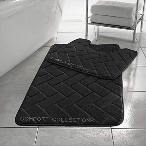 Comfort Collections Memory Foam Bath Mat Set Pedestal Toilet Mat Bathroom Rug 2 Piece Soft Absorbent Non Slip Block Black Bath Mat (50CM X 80 CM) & Pedestal Mat (50CM X 40 CM) Approximate