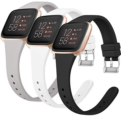 Vancle 3 Pack Kompatibel für Fitbit Versa Armband/Fitbit Versa 2 Armband/Fitbit Versa Lite Armband, Weiches Silikon Schlank Ersatz Armband für Fitbit Versa/Versa 2/Versa Lite (S, Weiß/Schwarz/Grau)