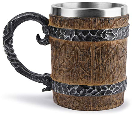 SBYMX Holzart Chope à bière 450 ml Simulation – Fût en bois Gobelet à bière double paroi en métal pour boire