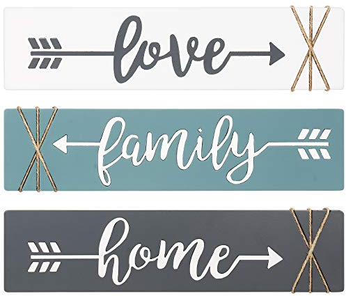 Dahey Rustikales Holz-Pfeil-Schild, Wanddekoration, Heim-Famlily Love, 33 x 7,6 cm, Landhaus-Wandhalterung, Dekoration für Zuhause, Büro, Hochzeit, Küche und Wohnzimmer, 3 Stück, mehrfarbig