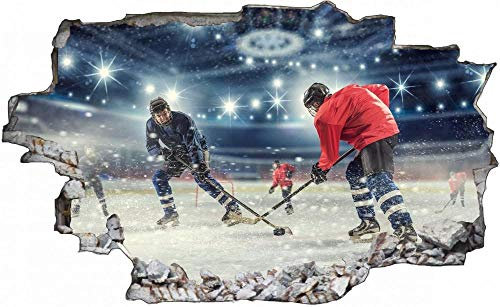 3D Wandtattoo Mauerloch Wandsticker Wandaufkleber Durchbruch selbstklebend Schlafzimmer Wohnzimmer Kinderzimmer,Eishockey Spielfeld,Größe: 50x75cm