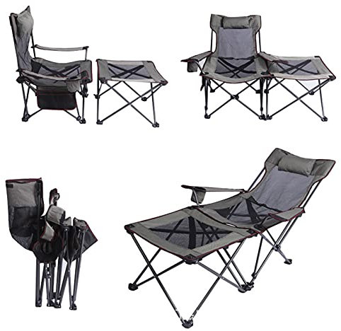 Chaise Pliante Camping 150kg, Chaise de Plage Pliable Multiposition, Fauteuil Relax Pliant Camping Car avec Repose Pied, Aluminium Chaises de Peche Confortable Pas Cher D