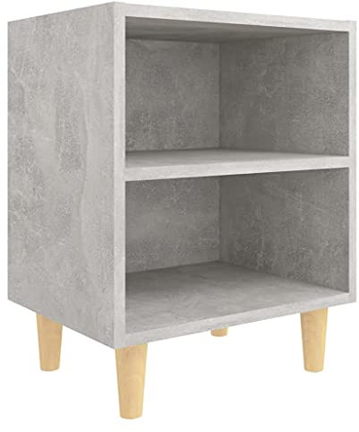 vidaXL Table de Chevet avec Pieds en Bois, Armoire de Lit, Table de Nuit, Meuble de Chambre à Coucher Maison Intérieur, Scandinave, Gris Béton