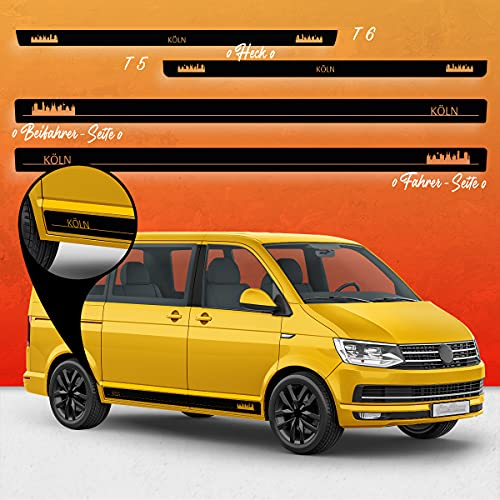 Auto-Dress Seitenstreifen Aufkleber Set/Dekor passend für VW T4, T5 & T6 Bus - Motiv: Skyline Stadt Köln Original (197 Grasshopper, Langer Radstand)