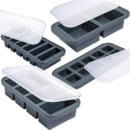 Souper Cubes Silicone Freezer Moulds Gift Set with 2 Tbsp, 1/2, 1, and 2 Cup Silicone Food Moulds - Perfect for Freezing Herbs, Stews, Soups, Juices, Purees and More - Charcoal