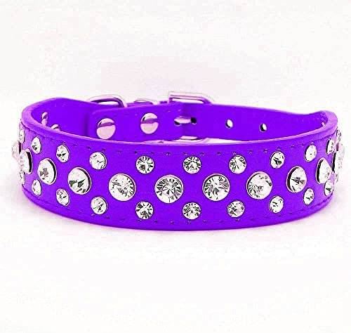 haoyueer Halsband für Hunde und Katzen, PU-Leder, mit Strasssteinen, Schwarz, Größe S, M, L, XL, Violett