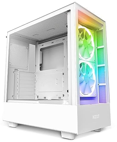NZXT H5 Elite Compact ATX Mid-Tower PC Gaming Case – Built-in RGB Lighting – Tempered Glass Front and Side Panels – Cable Management – 2 x 140mm RGB Fans Included – 280mm Radiator Support – White