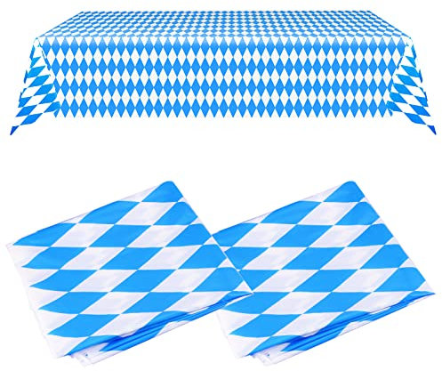 RUNEAY 2er-Pack Oktoberfest Tischdecke, Oktoberfest Deko Tischdecke Rechteck Plastik Blau Weiß Partytischdecke für Bierzelten Bier Festival München
