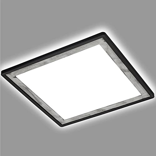 BRILONER Leuchten - LED Deckenlampe mit Backlighteffekt, Slim LED Deckenleuchte, Ultra Flach, Silver-Crafted, tralweißes Licht, 293x293x28 mm, Schwarz, 7457-414