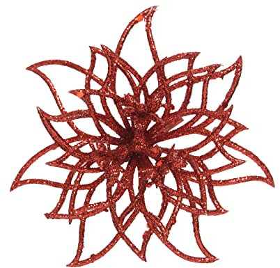Kaemingk Weihnachtsstern Blume auf Clip 14cm Kunststoff Glitzer künstliche Blumen Christbaumschmuck rot