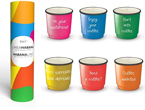 WD LIFESTYLE Set di 6 tazze da caffè 100 ml in porcellana New Bone China. In confezione regalo