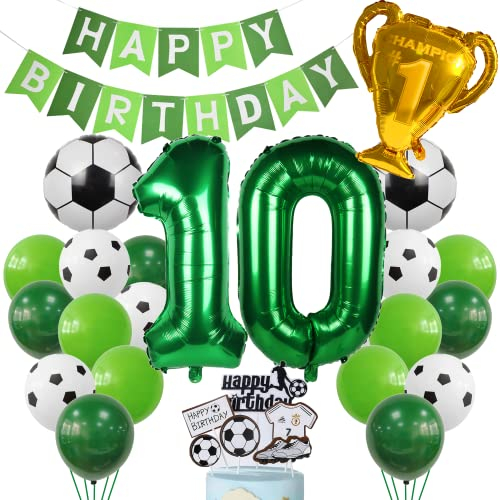 Cnrose Fussball Luftballon 10. Geburtstag Grün Helium Ballon 10 Geburtstag Junge Cake Topper Fußball Geburtstagsdeko 10 Jahr Kindergeburtstag Party Deko 10. Geburtstagsdeko Fußball Kuchendeko Fussball