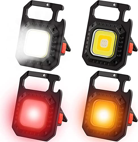 PKKP 4 Stück Mini LED Arbeitsleuchte 500 Lumens, Tragbare Taschenlampe Schlüsselanhänger mit 7 Lichtmodi, USB Aufladbar Inspektionsleuchten mit Flaschenöffner für Notfall/Reparatur/Camping
