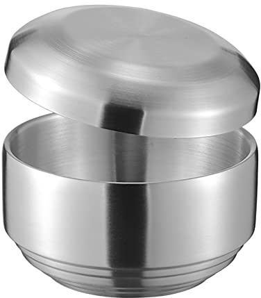 UPTALY 1 ciotola in acciaio inox 18/10 con coperchio (colore argento, 350ml), ciotola per cereali ispessita con piattino (11,5 x 7,4 cm), ciotole per zuppa al vapore a doppia parete coreana
