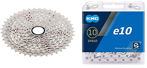 Shimano Deore CS-M4100 Deore 10-speed cassette, 11-42T & KMC Unisex's E10 Chain, Silver, 122 Link