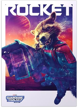 Displate Offiziell Marvel MetallPoster Magnetische Befestigung Inklusive Lizenziert Bilder Hochwertiges Poster Rocket Marvel Poster 45 cm x 32 cm