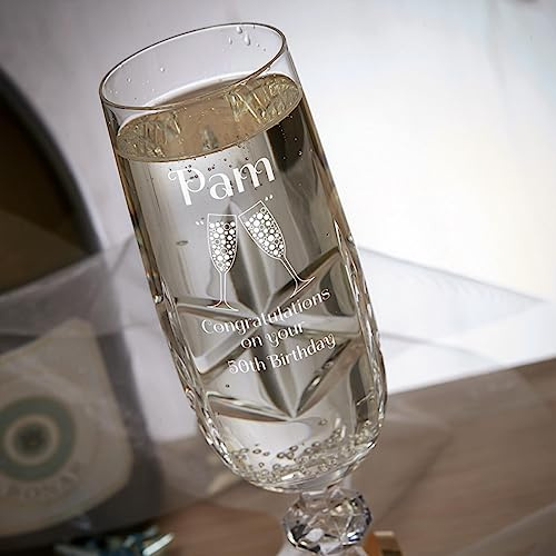 BGExpress Personalised Birthday Flamenco Champagne Flute Prosecco Glasses (50th Birthday)