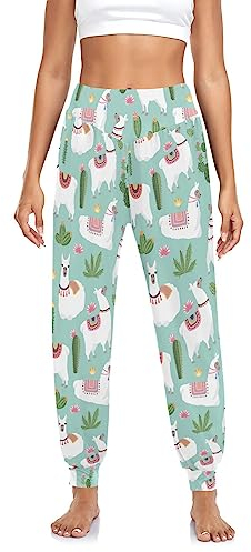 YOUJUNER Damen Haremshose Cartoon-Lama-Kaktus Yogahose Tanzhose Jogginghose Yoga Pilates Hosen Freizeithosen Yoga Hose