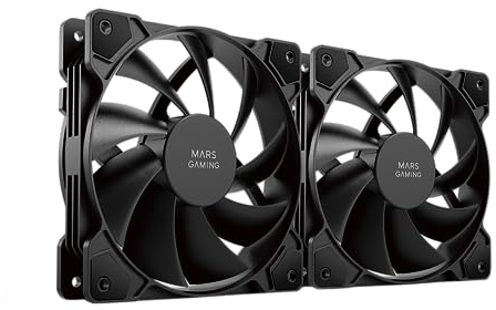 Mars Gaming MF-PWMX2 Nero, Kit 2 Ventole 120 mm, Ultra-silenzioso FDB 12dB, Sistema Antivibrazione, Sistema PWM