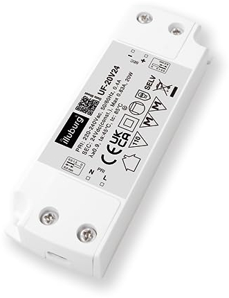 illuburg LED Trafo 24V 20W Flach Flackerfrei Geräuschlos für G4 GU5,3 LED Streifen Möbel Verdeckte Montage Netzteil Treiber Vorschaltgerät Driver Power Supply