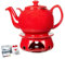 Teekanne mit Stövchen 1.6 L (Rot) mit Edelstahl Sieb aus Steinzeug, Teapot Liverpool tropffrei. Teegeschirr Keramik mit Siebeinsatz