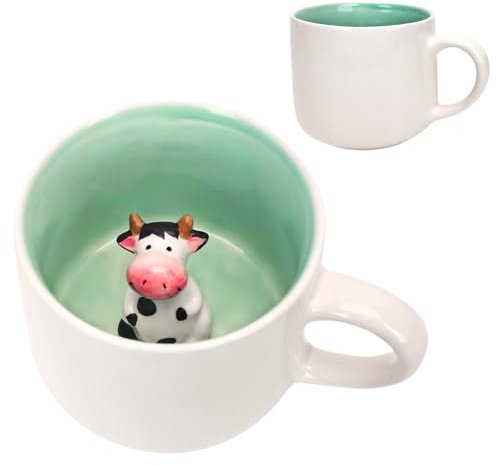 Tutamaz Kaffeetasse mit Kuh, Kuh Tasse, 350ml Keramik 3D Tier Kaffeebecher, Lustige Tasse Geschenk, Ostern Ramadan Geburtstag Geschenke für Frauen Männe Mama Papa Freunde Kinder Grandma Tante