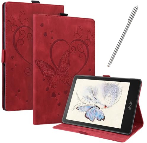 JayModCase Custodia per Amazon Kindle Paperwhite 2021 11th Generation 6,8 pollici Pelle PU Flip Stand Cover, Angolo di Supporto Regolabile Auto Sveglia/Sonno(Rosso)