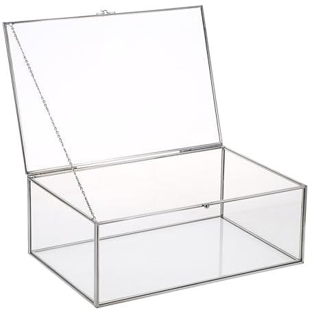 SUMTree Silber Vintage Glas Deckel Box, Rechteck Schmuck Ringe Armband Display Veranstalter Hartglas Schmuckschatulle Schmuckbox Schmukkiste Schmuckkoffer Schmuckaufbewahrung Aufbewahrungsbox
