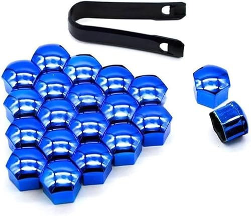 ELOMAS 20Stück Verchromte Auto Radmutter Kappe für Smart fortwo forfour 453 451 450, Sechskant Radschrauben Abdeckungen Set mit Entfernung Werkzeug,Blue-17mm