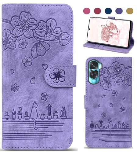 Coque pour Honor 90 Lite/X50i, Protection Housse Premium en Cuir PU Etui à Rabat Pochette de Portefeuille et Magnétique Flip Case avec [Fonction Support] Compatible avec Honor 90 Lite/X50i - Violet