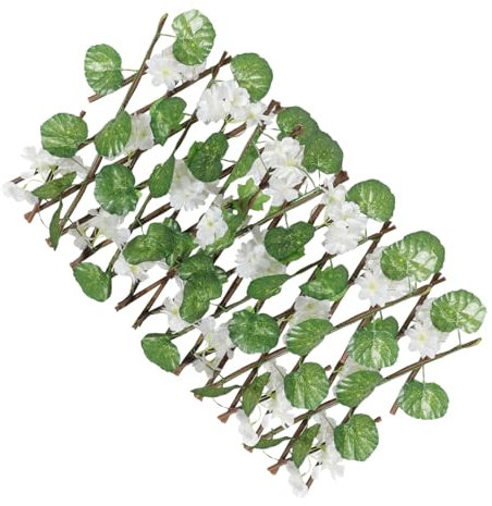 VANZACK Dekorativer Gitterzaun Künstliche Blumen Sichtschutz für Den Außenbereich Weißer Kunststoff Holz Elegante Gartendekoration