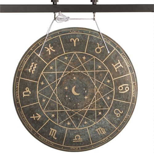 Bronze Gong 26 Zodiac Fame Design, Handgefertigt, Beruhigender Klang, Geeignet für Meditation & Klangtherapie, Inkl. Schlägel, Tiefer Klang, Langes Sustain
