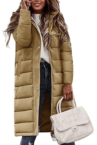 Vancavoo Women's Coats Long Padded Winter Parka Hooded Quilted Jacket | Warm Water-Repellent Outerwear with Zip and Snap Closure, Side Zip Vents and Slanted Pockets