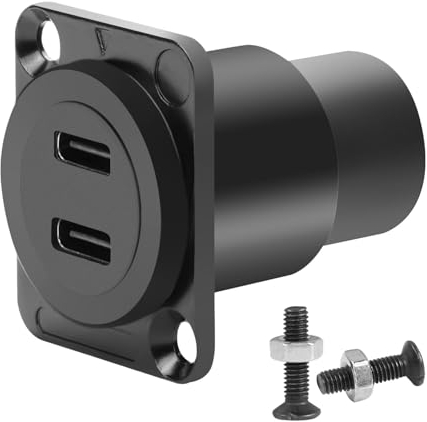 QIANRENON Dual USB C 3.1 Panel Mount Adapter 10Gbps 2 USB Type C Female to Female Fixed Mount Data Charging Connector Dual Type C 3.1 Feedthrough Bulkhead Mount Socket, Mount on D Type/XLR Panel