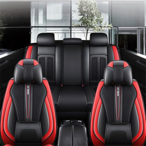 Muchkey Leder Auto Sitzbezüge kompatibel mit Hyundai für i10 i20 i30 Vordersite und Rücksitze Sitzbezügesets Sitzbezüge & Auflagen zubehör Innenraum (Luxus mh97 Schwarz rot