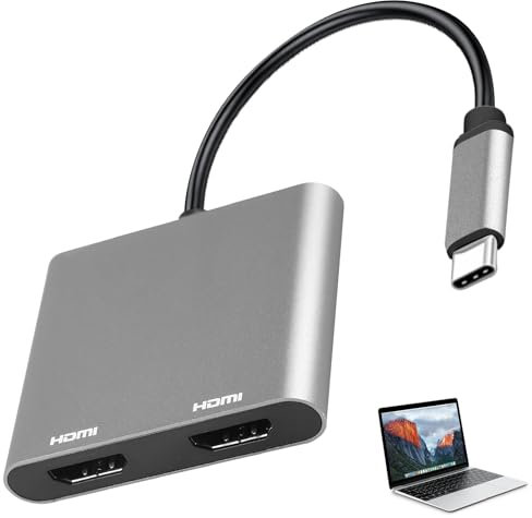 USB C auf Dual HDMI Adapter, 2 in 1 USB Typ C to HDMI Adapter mit 2 * 4K@30Hz, Multifunktional für Laptop MacBook Pro 2016/2017 Dell XPS13 SamsungGalaxy Lenovo