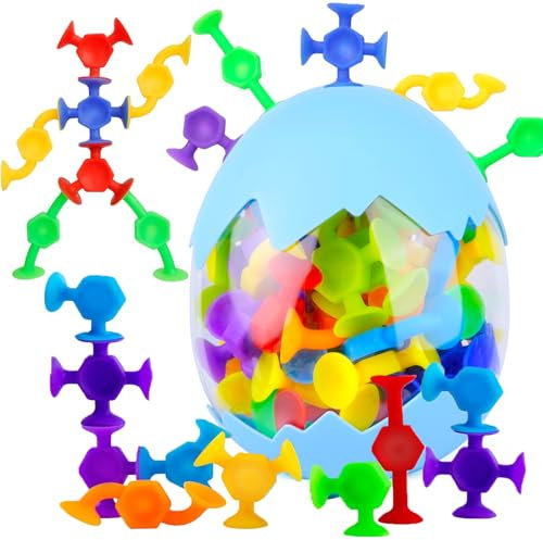GIBOHOM Jouet Ventouse Bebe, 54 Pièces Jouets de Bain Silicone pour Enfants, Jeu Ventouse Jeux Bain avec étui de Rangement, Jeux Sensoriel pour Garçons Filles de 3 4 5 Ans