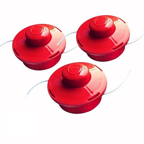 Nemaxx® FS2 Tap & Go Fadenkopf (Trimmerkopf) – Tippautomatik Doppelfaden – für Motorsense/Freischneider – M10 x 1,25 Linksgewinde – 2 mm – Schnittkreis 380 mm – Rot (3 Stück)