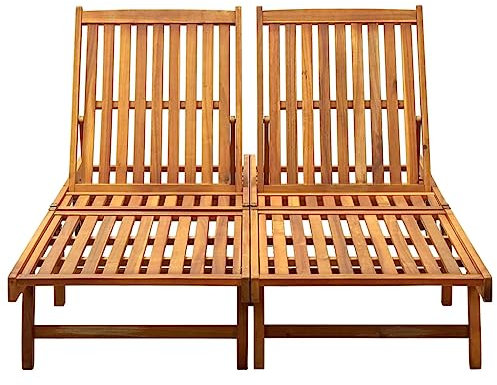 HETFTJN Outdoor Sessel Gartenliegen Gartenstuhl Saunaliege - Doppel-Sonnenliege Massivholz Akazie für Outdoor Camping Balkon Garten