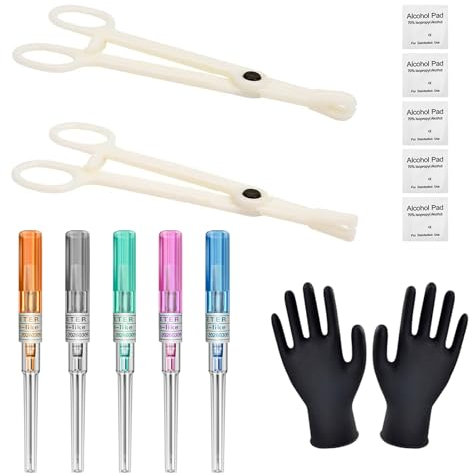 Rayyl 13 Stück Piercing Nadeln Set 14G 16G 18G 20G 22G Ohr Nase Piercing Nadel mit Kanüle und 2 Stück Piercing Clamp Piercing Tools für Piercing Zubehör